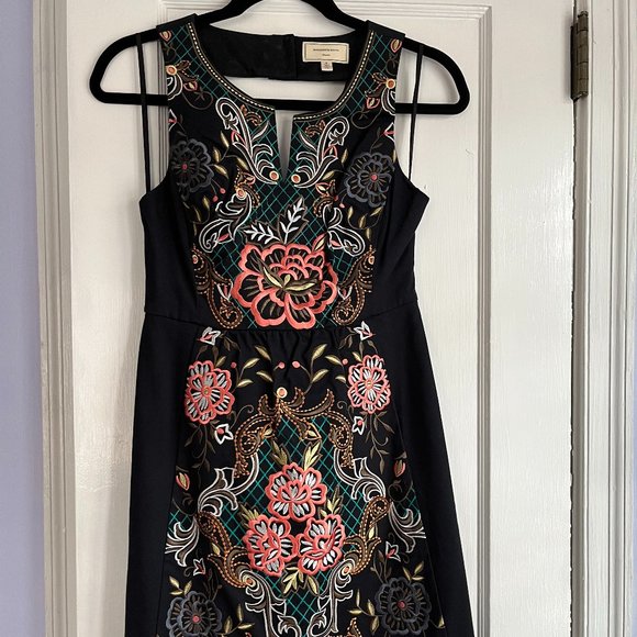 Anthropologie Moulinette Soeurs Size 0 Black Floral Embroidered Perennial Dress - Picture 2 of 5